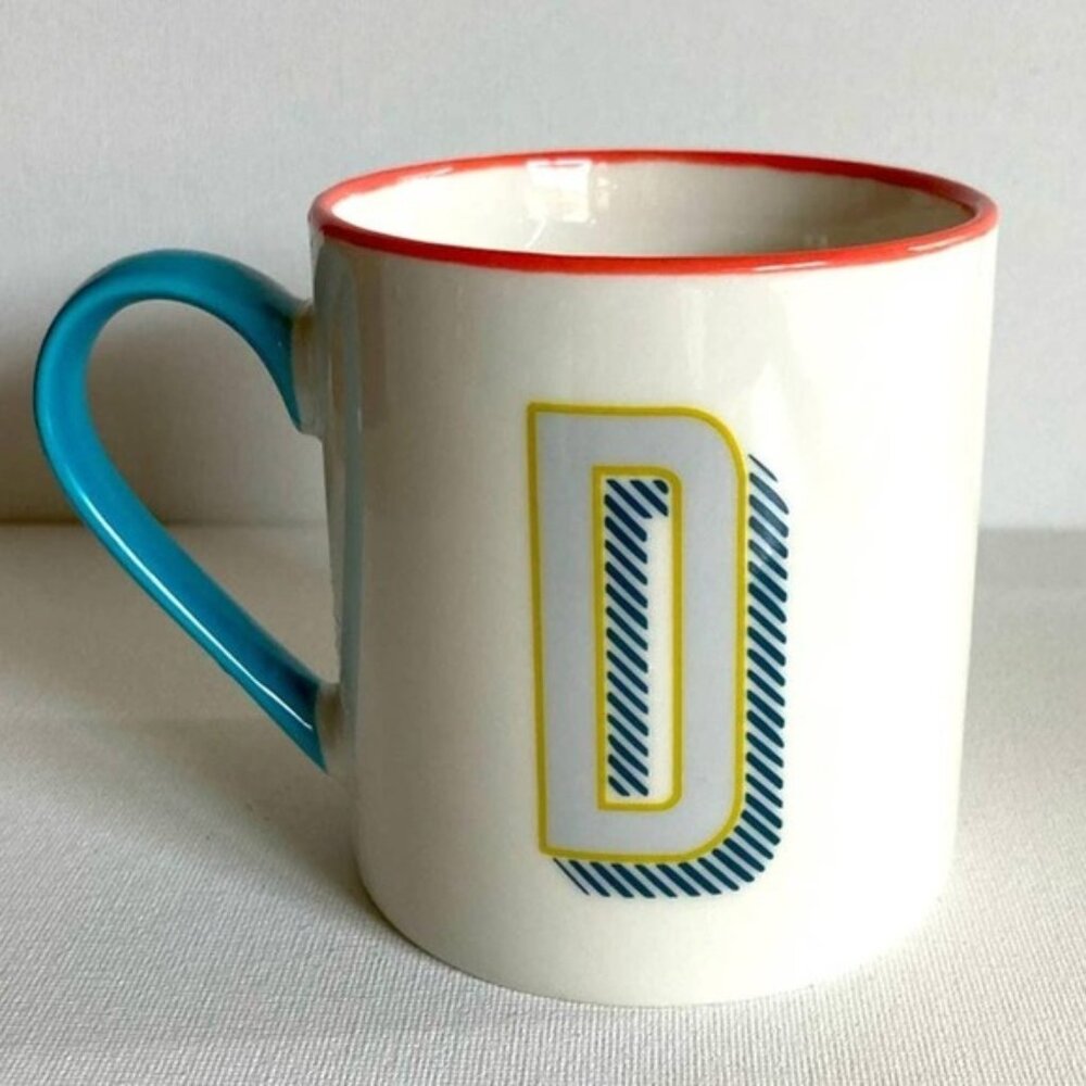 Marks & Spencer Home Initial "D" Monogram White Mug with Blue & Gold 11 oz Mug